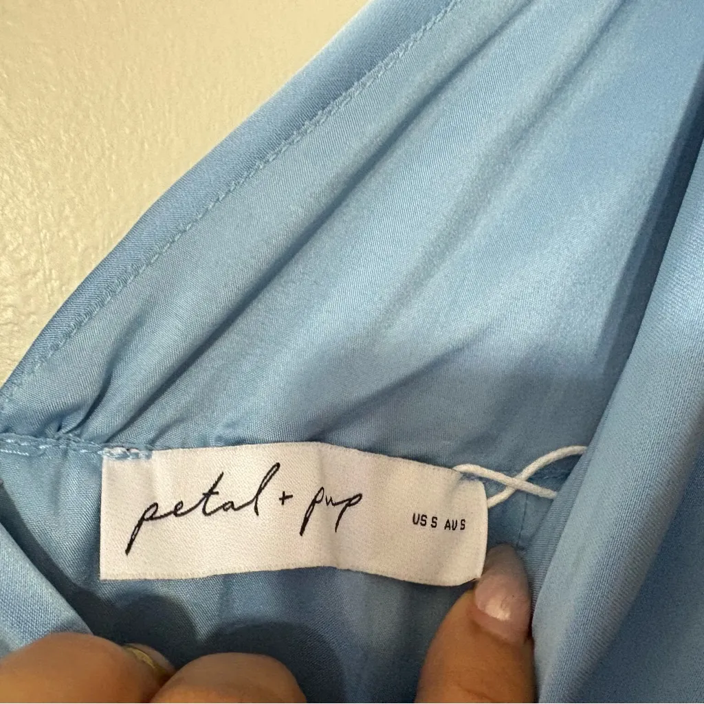 Petal & Pup Verena Satin Midi Dress Blue Plunge Neck Size S NWT - Image 6