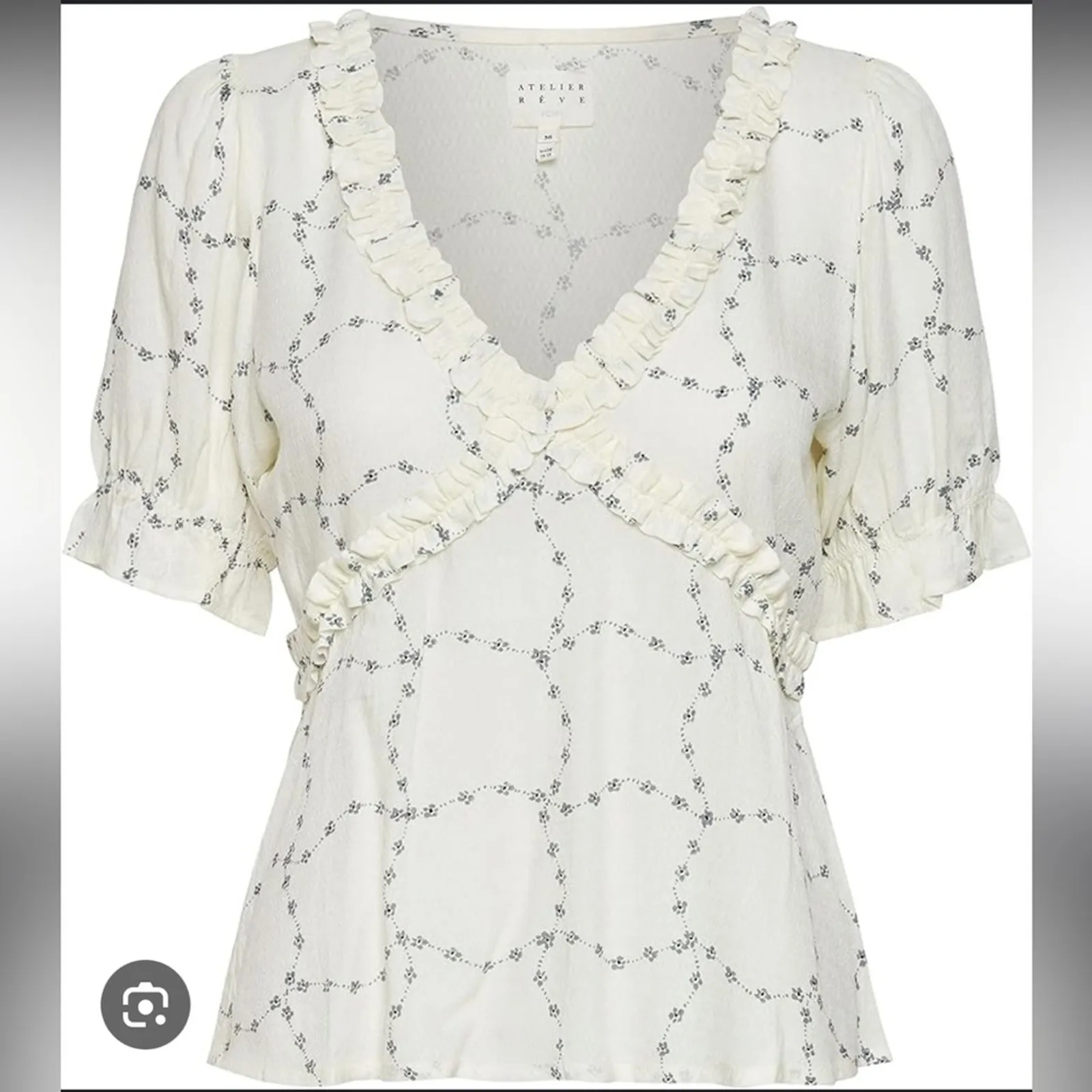 Atelier Reve French Brand Light Floral Ruffle Chic Blouse Top Size EU 38 White - Image 2