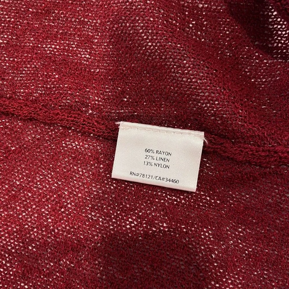 Eileen‎ Fisher Dark Red Ruffle Linen Open Front Long Sleeve Cardigan Size XL - Image 7