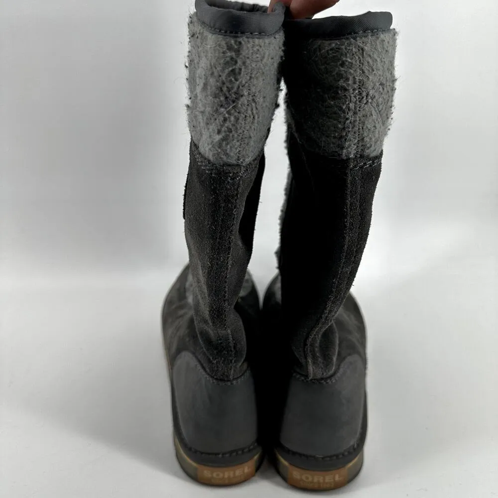 Sorel The Campus Tall Snow Boots Suede Quilted Pull On Winter Outdoor Gray 7 - Image 5