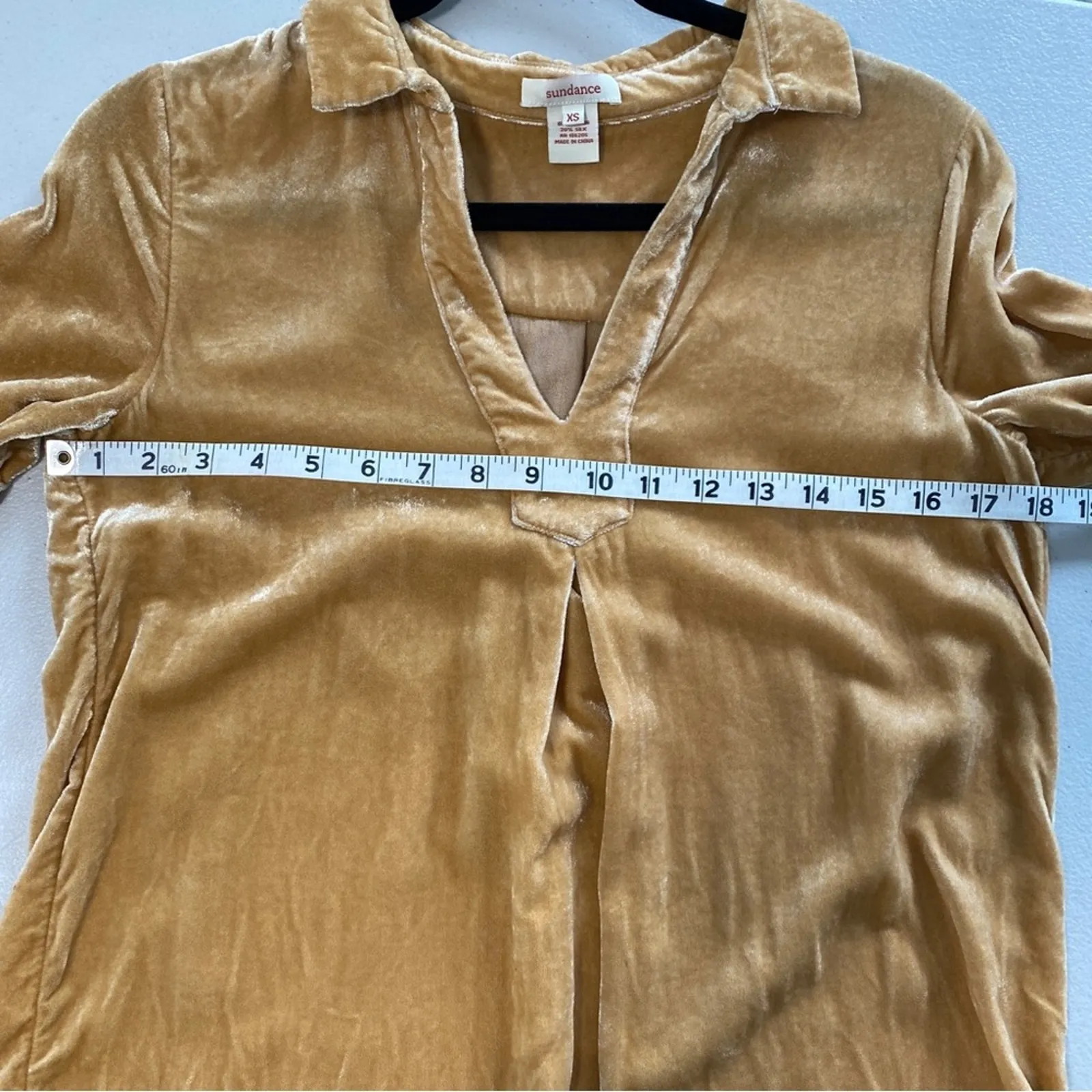 Sundance Silk Yellow Velvet Collar Notched Neck Long-Sleeved Top XS Bohemian - Image 7