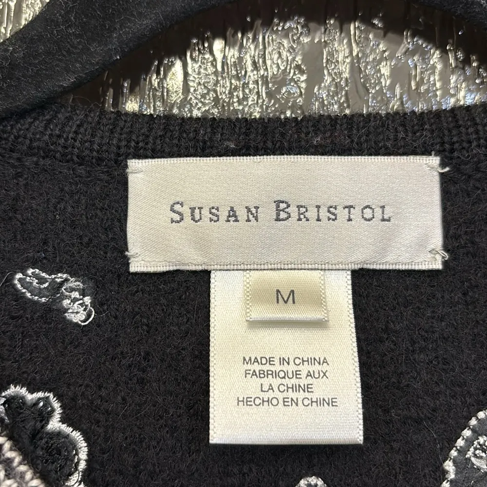 Vintage Susan Bristol Black 100% Wool Winter tree sweater Zip Up Jacket - Image 7