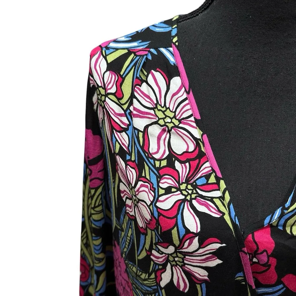 Anthropologie Tiny Womens Finley Faux Wrap Top Black Pink Floral Long Sleeve M‎ - Image 9