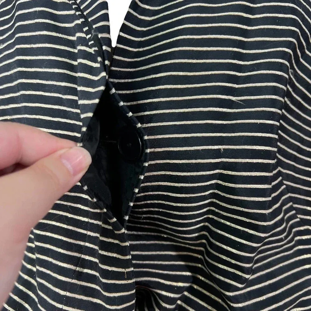 Akris Punto Top Blouse Short Sleeve Cinched Bungee Striped Black Gold Size US 12 - Image 5