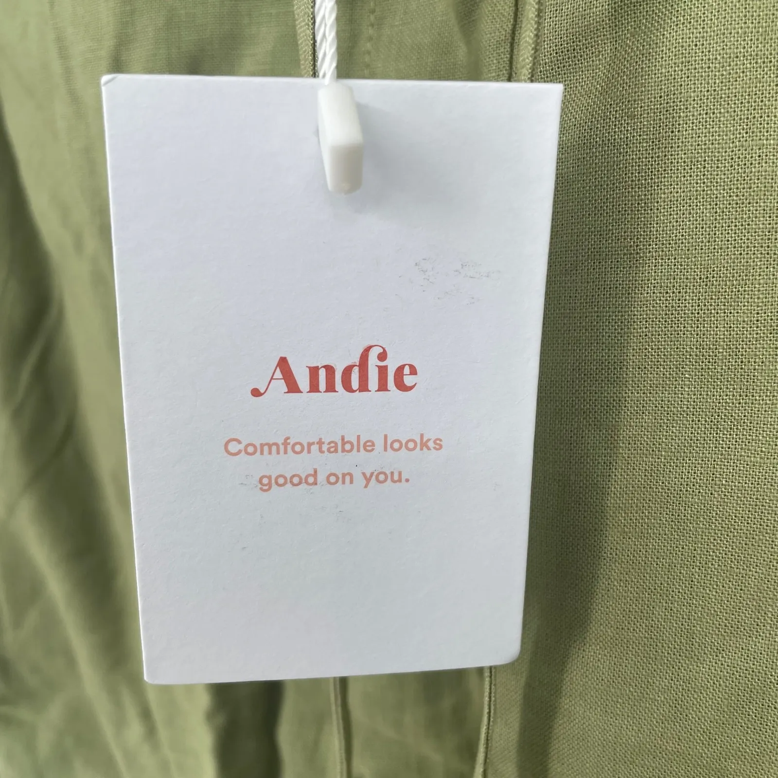 Andie The Short Olive Green Linen Blend Drawstring Casual Summer Shorts Size XL - Image 4