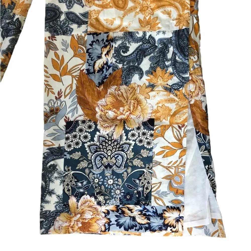 Boston Proper Arizona Patchwork Print Linen Wide Leg Palazzo Pant 12 Resort Wear - Image 4