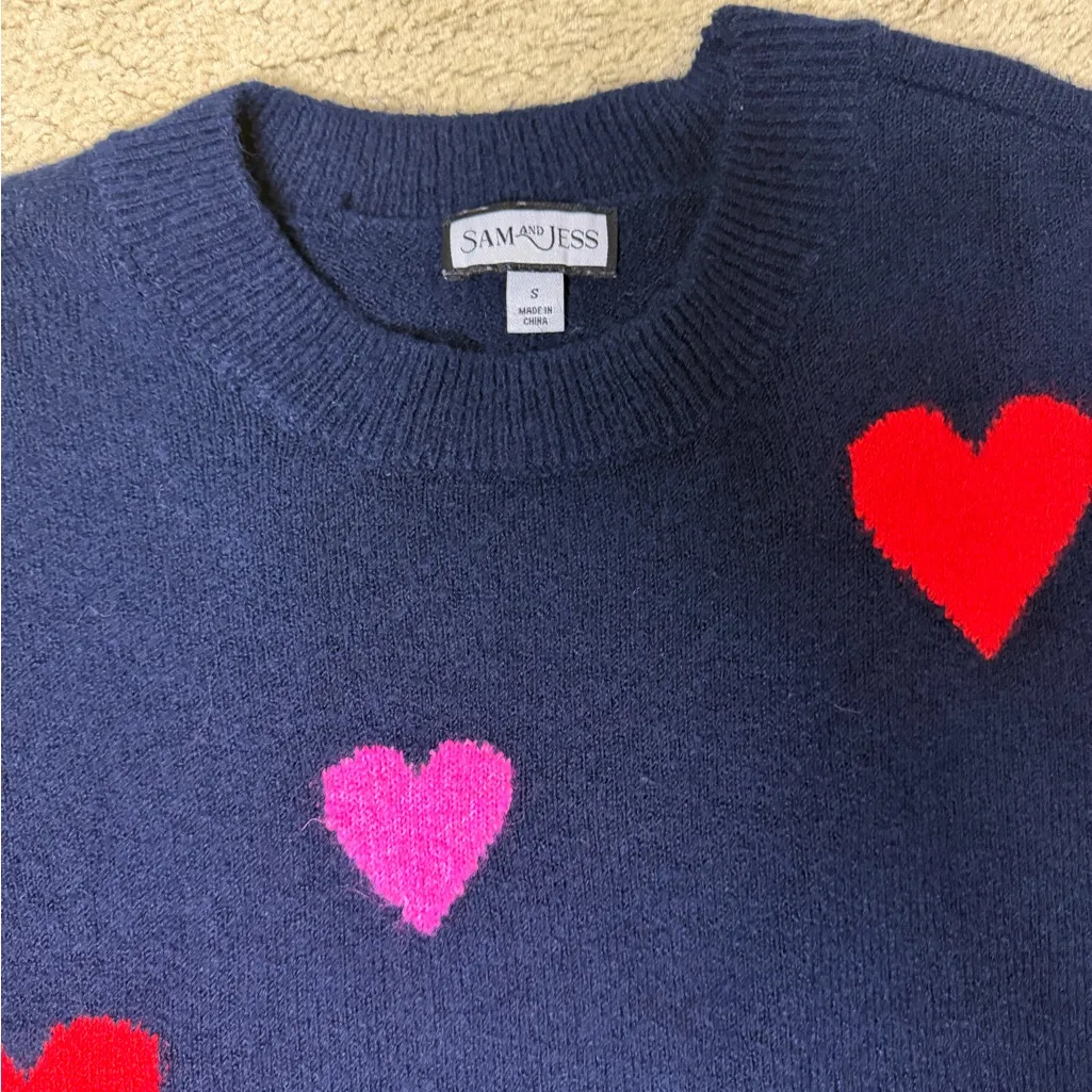 Sandro Navy Sweater with Red and Pink Hearts Blue - Image 2