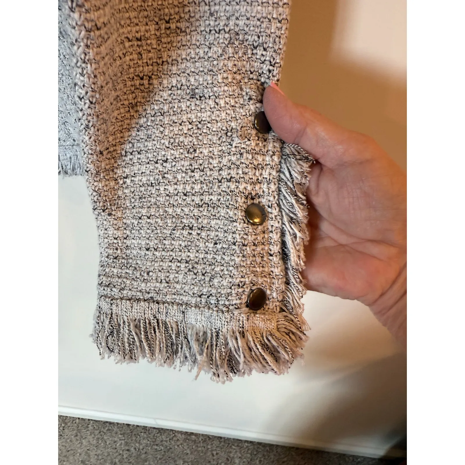 Nic + Zoe Fringe Trim Open Front Cardigan Blazer Gray Women's Size Small - Image 5