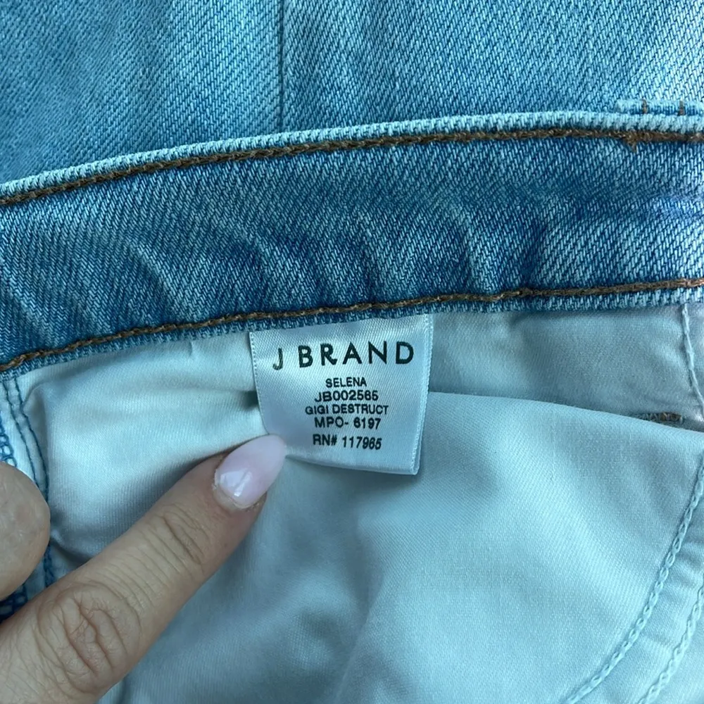 J Brand Gigi Destruct Selena Mid-Rise Cropped Boot Cut Jeans Fray Light Wash - Image 6