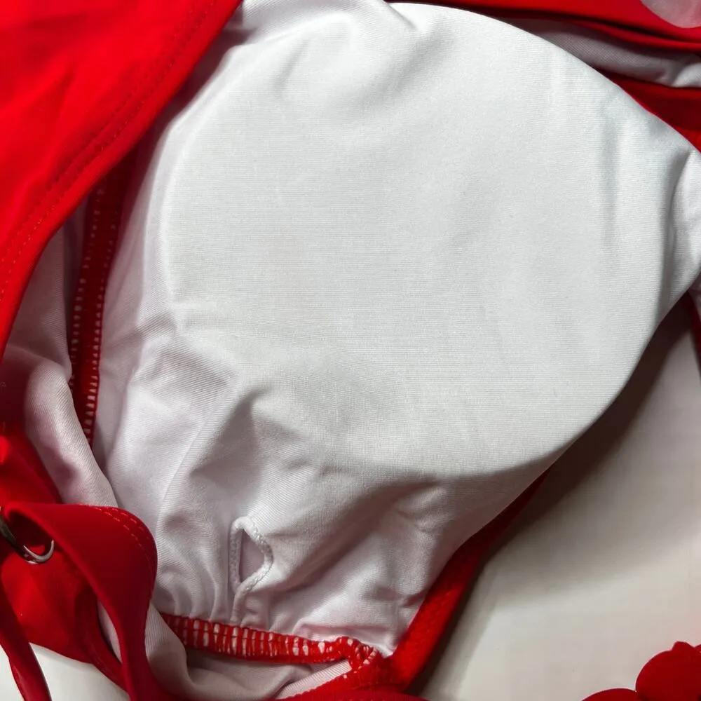 Red One Piece Deep V Swimsuit L Size L - Image 6
