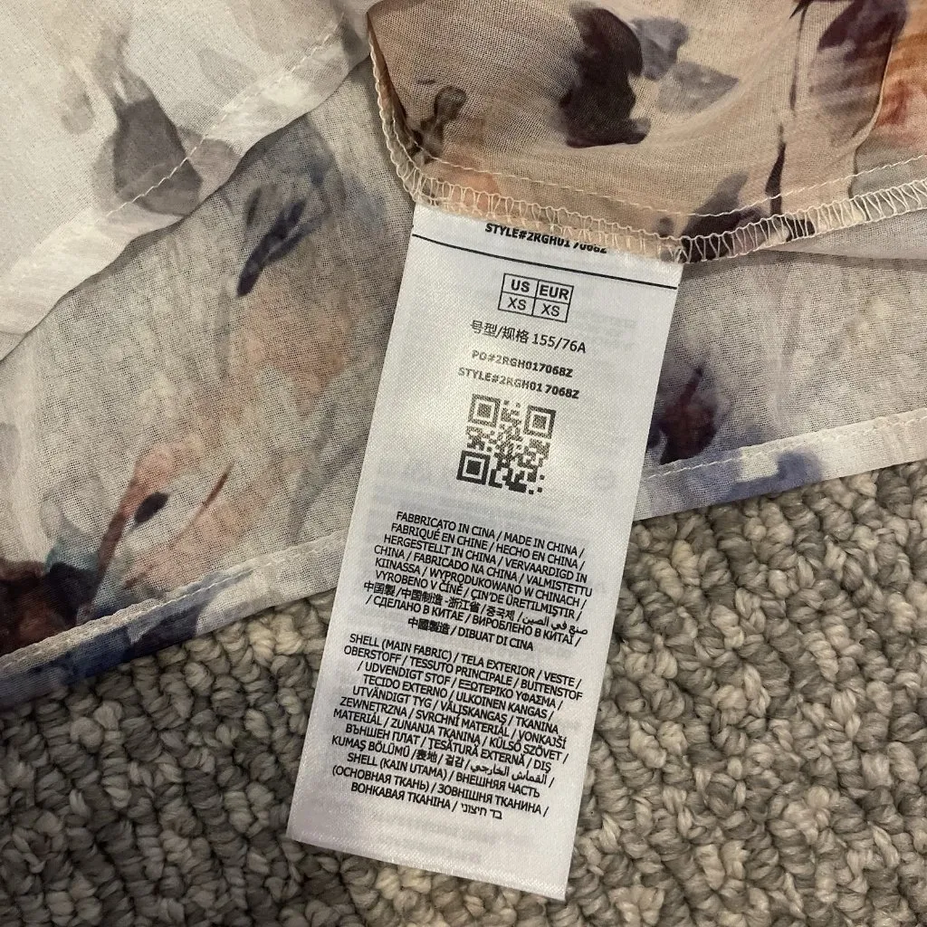 Guess Marciano Blouse Womens Xs Sheer Floral Tan Chiffon Shirt Tunic Boho Modest - Image 4