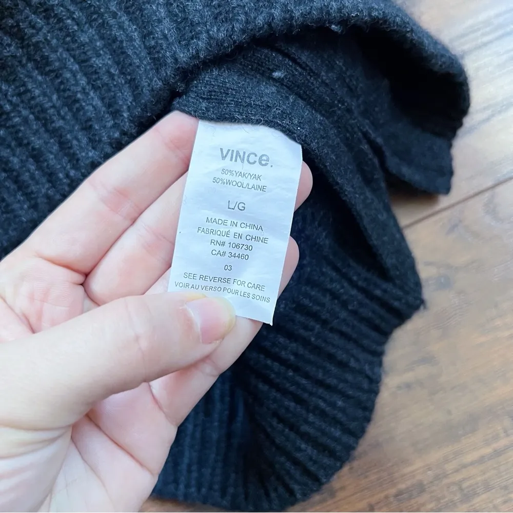 Vince • Yak Cable Knit Poncho Sweater zip front oversized Dark Slate grey wool - Image 8