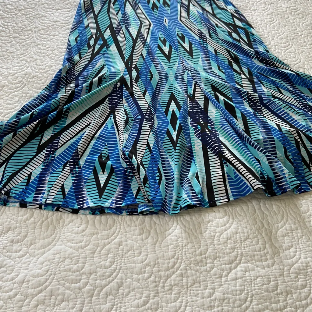 Perceptions Vibrant Blue Patterned Midi Dress Size Medium - Image 7