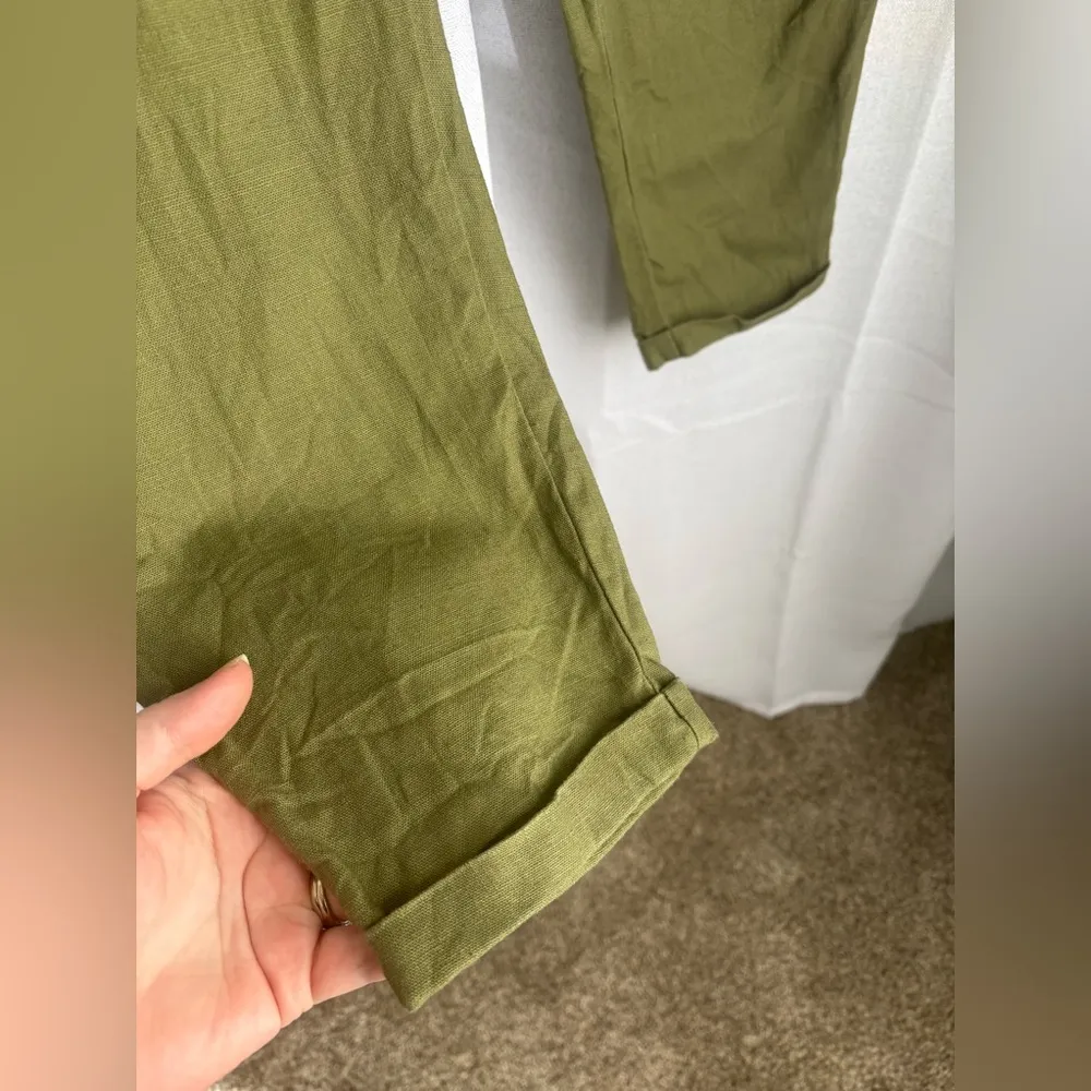 J. Crew Pants‎ 4 Green Linen Blend Pull On Tapered High Rise Drawstring 0320 - Image 3