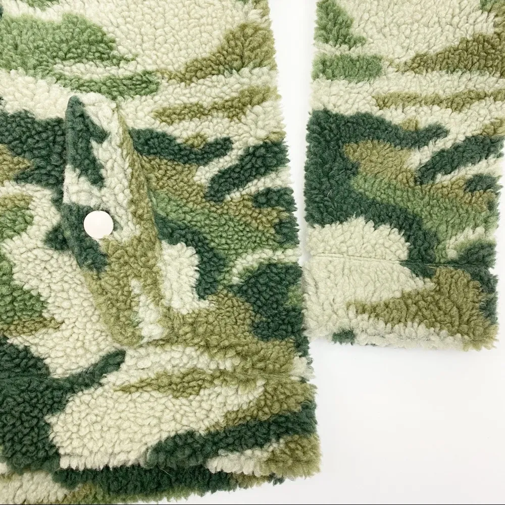J. Crew Vintage Sherpa Fleece Pullover Jacket Camo Camouflage Olive Army Green - Image 13