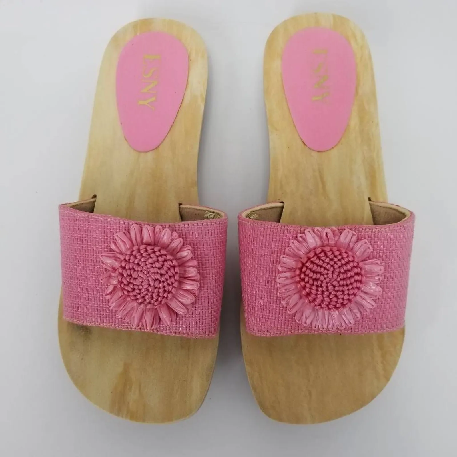 Esny Womens Slides Woven Sandals Pink Beige Floral Slip Ons 7 - Image 5