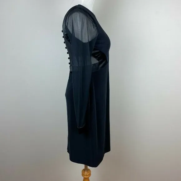 Vintage Late Edition Dress 10‎ Sheath Black LBD Sheer Mesh Long Sleeve Stretch - Image 6