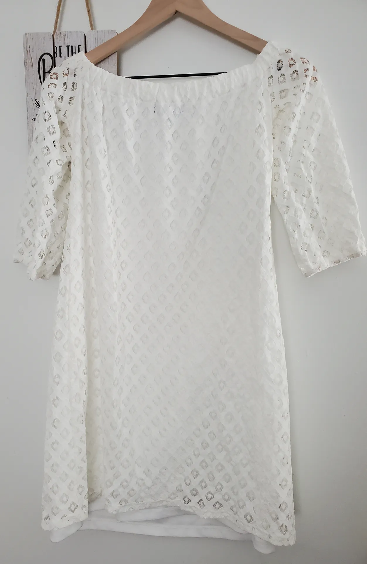 Candalite Women's Size S White Crochet 3/4 Sleeve Mini Dress - Image 9