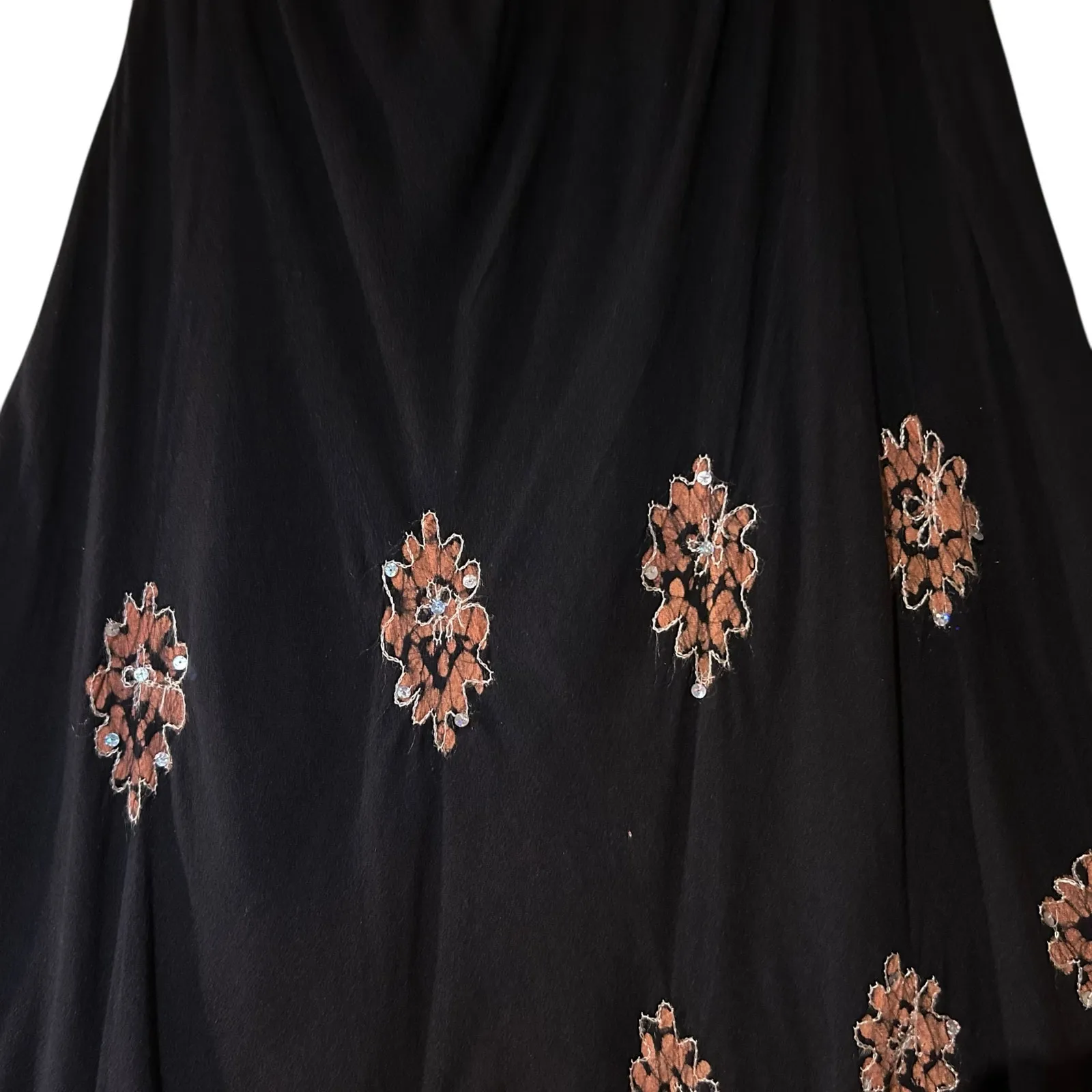 VTG Pink Apple Y2K Double Gauze Skirt Women SZ L Black W/ Sequin Embroidery Boho Size L - Image 3