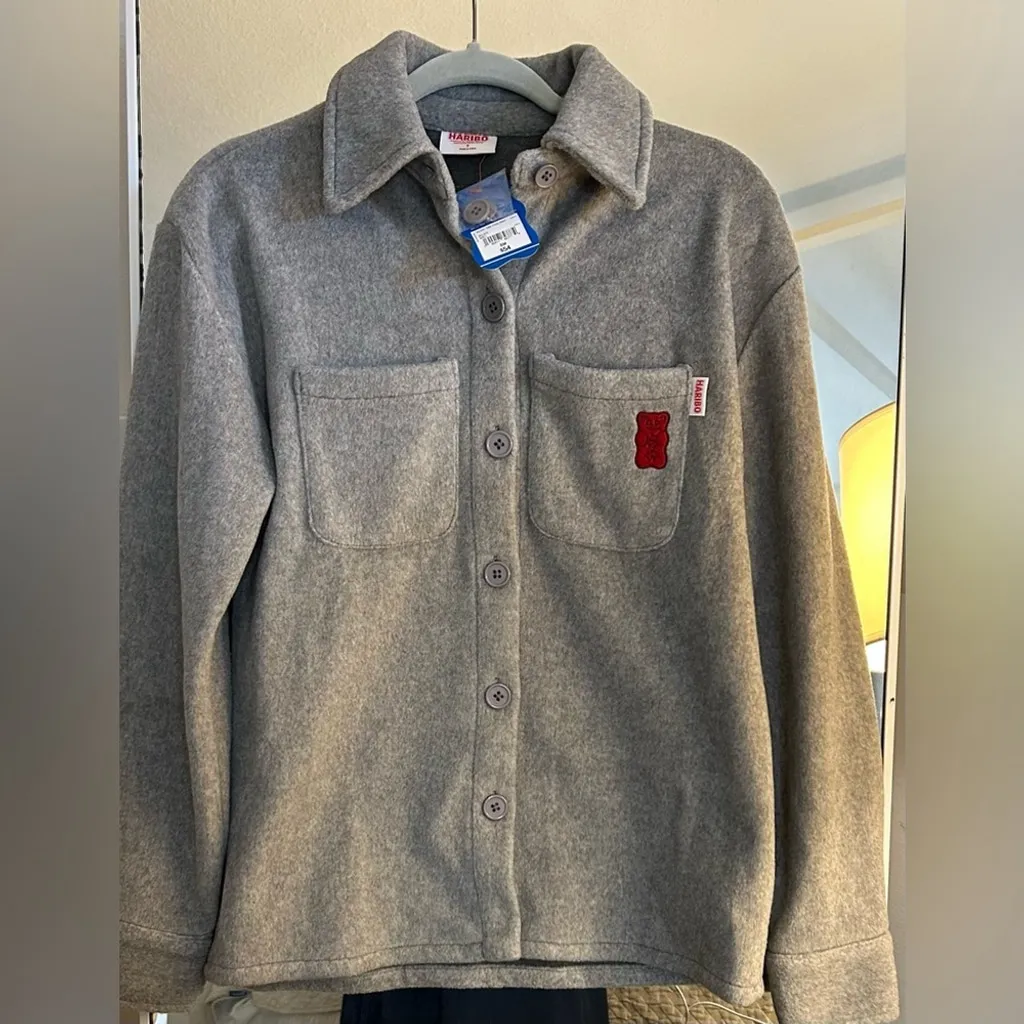 NEW Haribo Gray Juniors Fleece Button Down Shacket Jacket M $54 Size M - Image 2