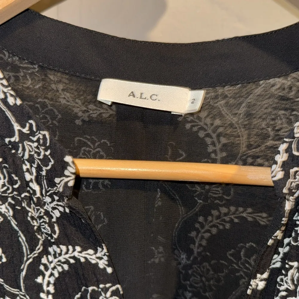 A.L.C. Blouse Black White Patterned Top Adara lined silk cotton 2 - Image 3