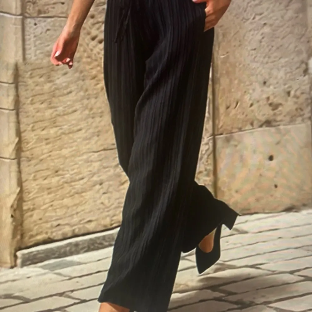 Striped navy blue white drawstring pocket pants - Image 2