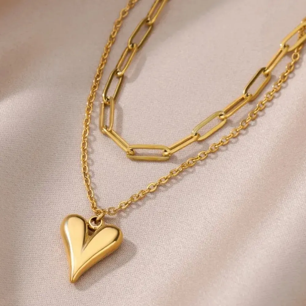 18k Gold Polished Double Layered Necklace - Image 4