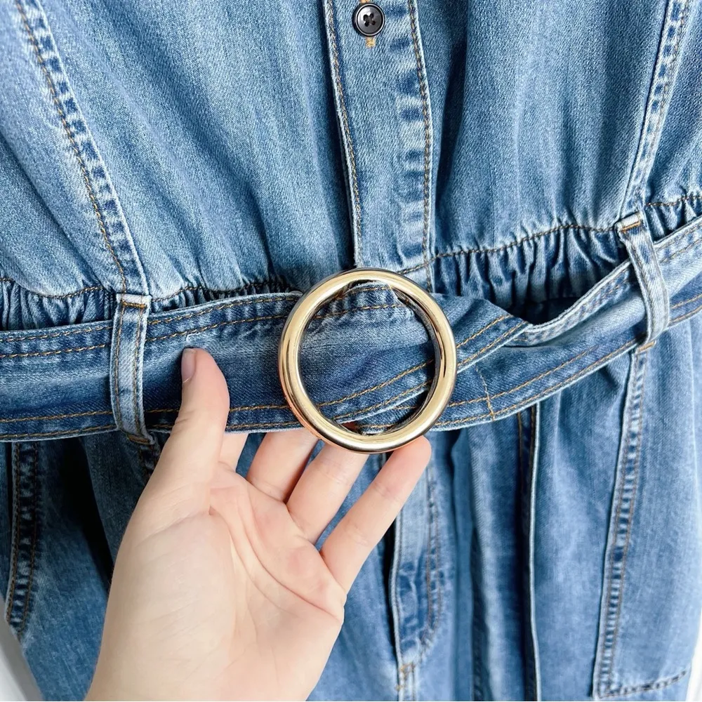 FRAME • Arie Jumpsuit in Eugenia blue jean denim coverall boiler suit utility - Image 7