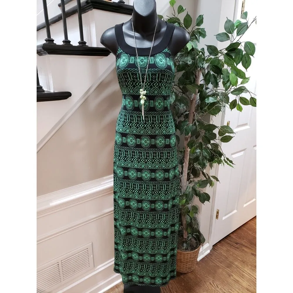 AB Studio Women Black & Green Polyester Round Neck Sleeveless Long Maxi Dress XS - Image 11