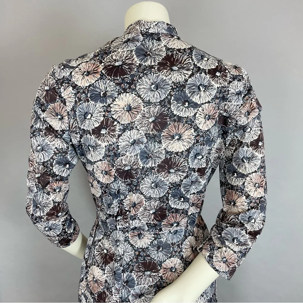 Vintage 60s Dress Busy Flower Print Neutral‎ Colors V - Image 6
