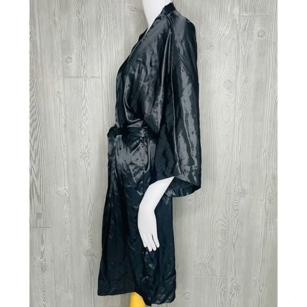 Nwt Vintage 90s y2k black silky Victoria’s Secret robe one size black with tie - Image 3