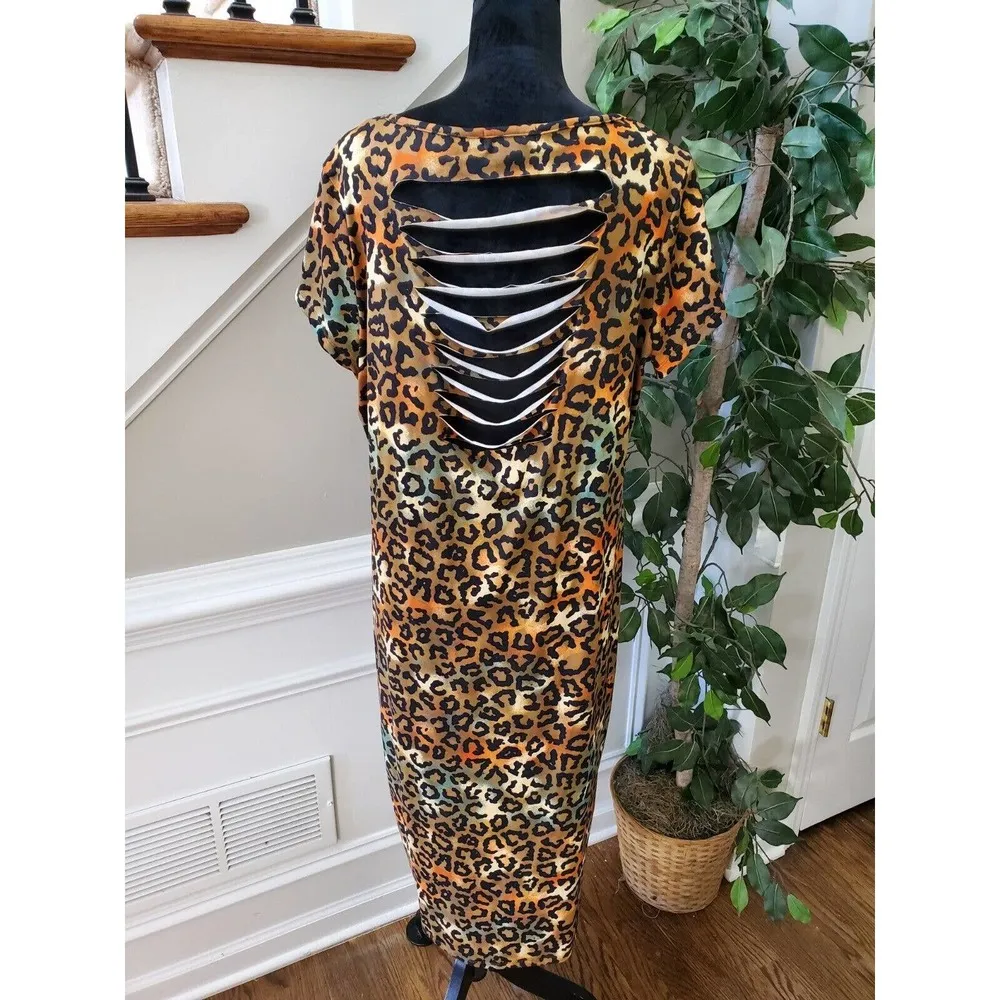 Rouge Women's Brown Polyester Scoop Neck Short Sleeve Knee Length Dress Size 2X - Image 7