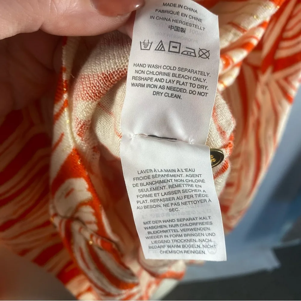 J Crew Jackie Cardigan Sweater Palm Print Gold Buttons Size M F8269 Merino Wool - Image 10