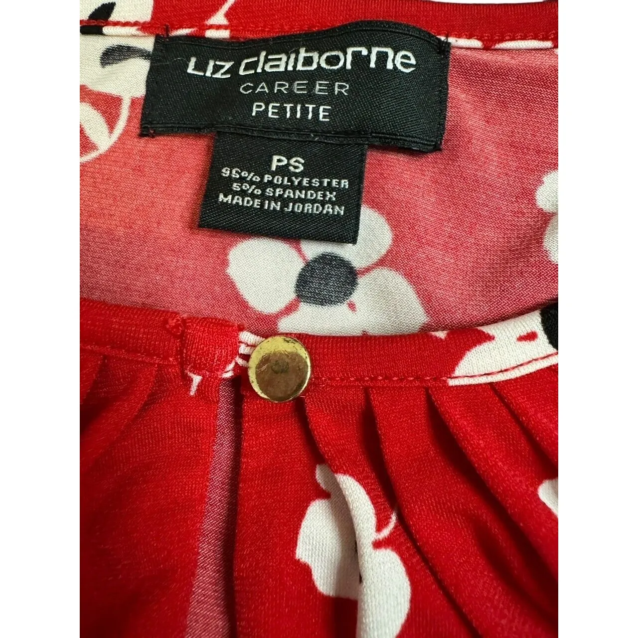 Liz Claiborne Petite Red Longsleeve top with white flowers size PS Business Work - Image 4
