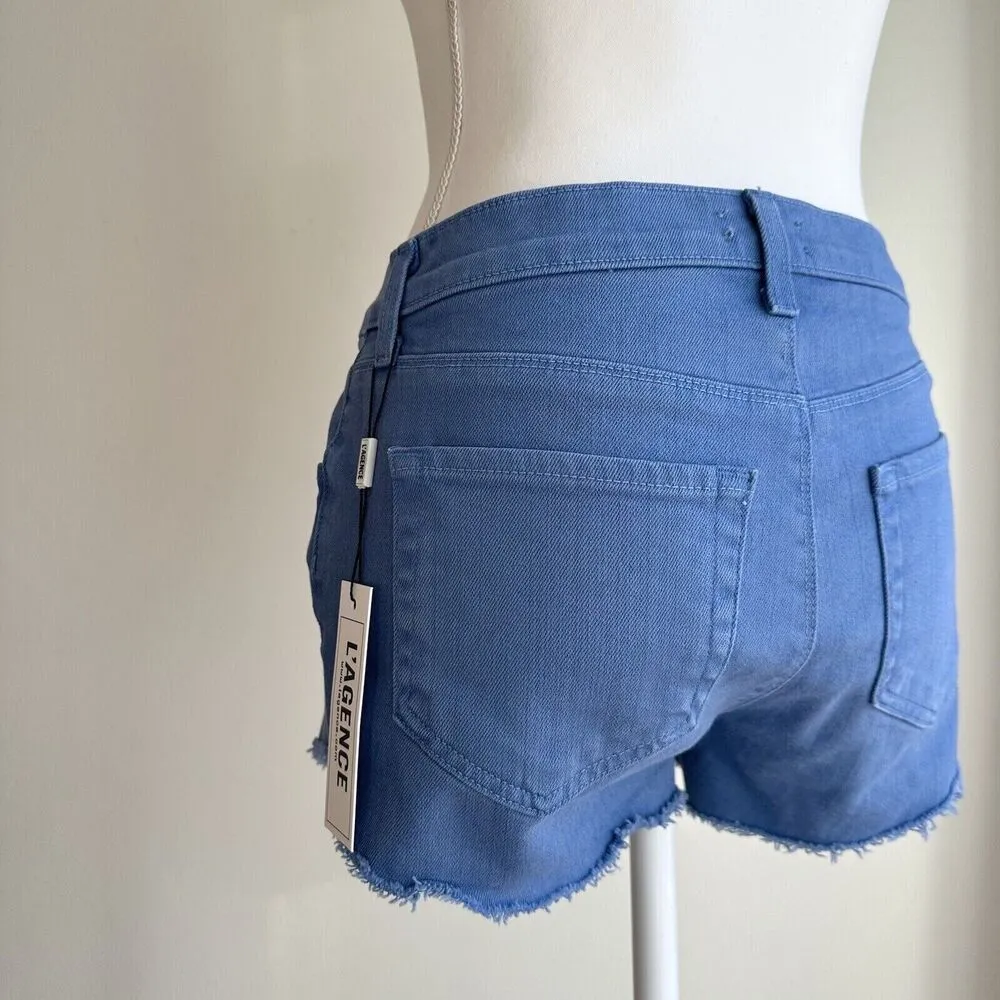 L’AGENCE Audrey Jean Shorts Mid Rise Cut Off Blue Stretch Denim US 25 NWT - Image 11