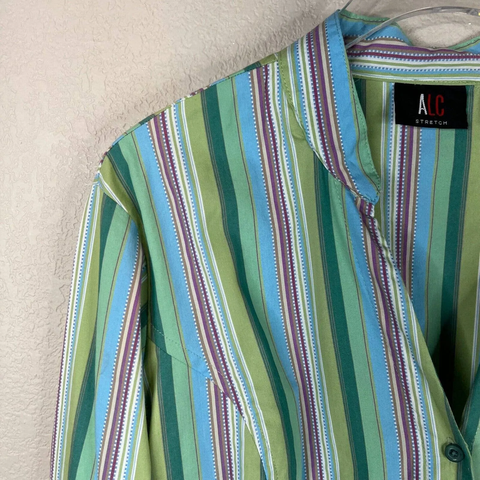 ALC Women's Striped Button Front‎ Blouse Top Stretch Long Sleeve Multicolor SZ L - Image 3