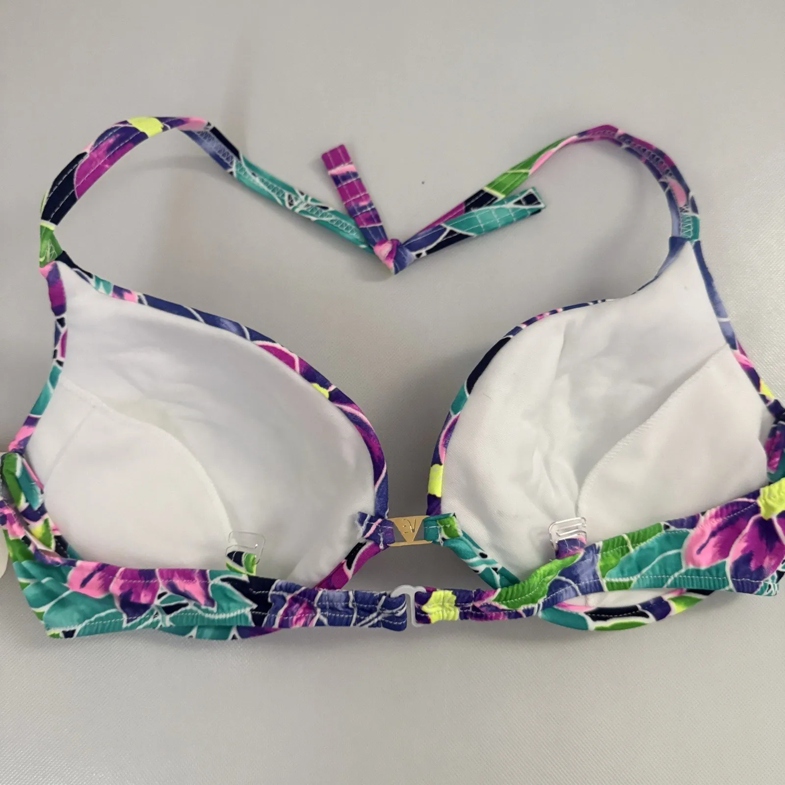 NWT Vintage Venus Flower Leaves Tropical USA Padded Bikini Top 80’s 90’s Sz DD - Image 2