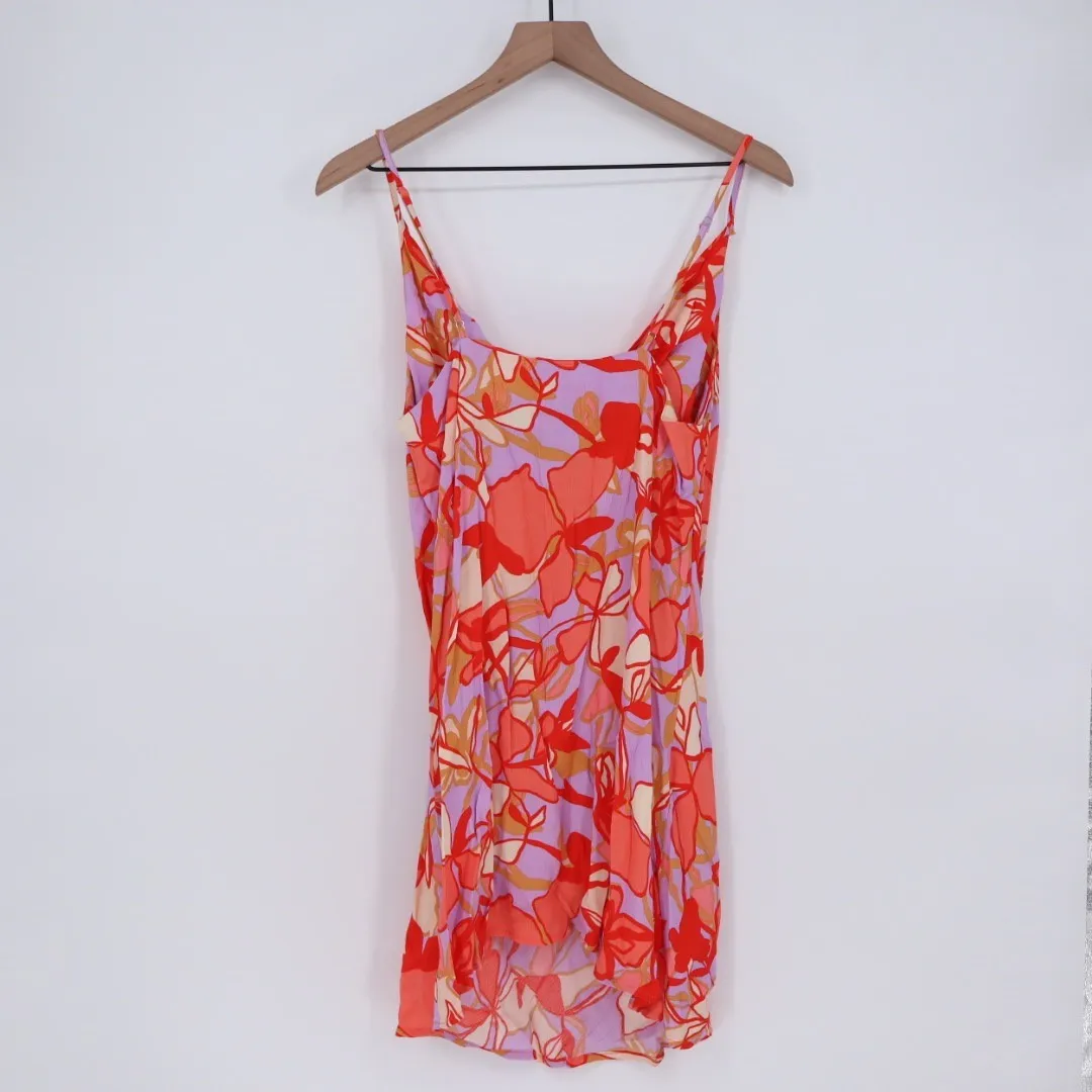 Olivaceous Floral Print Cowl Neck Slip Mini Dress Orange Purple Women's Size L - Image 7