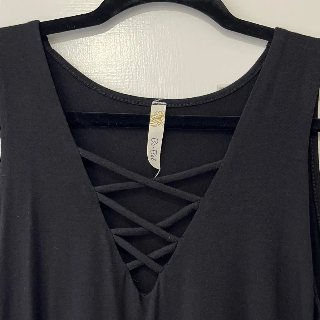 Super Cute Flowy Black Sleeveless Tank Top with Crisscross Detail - Image 7