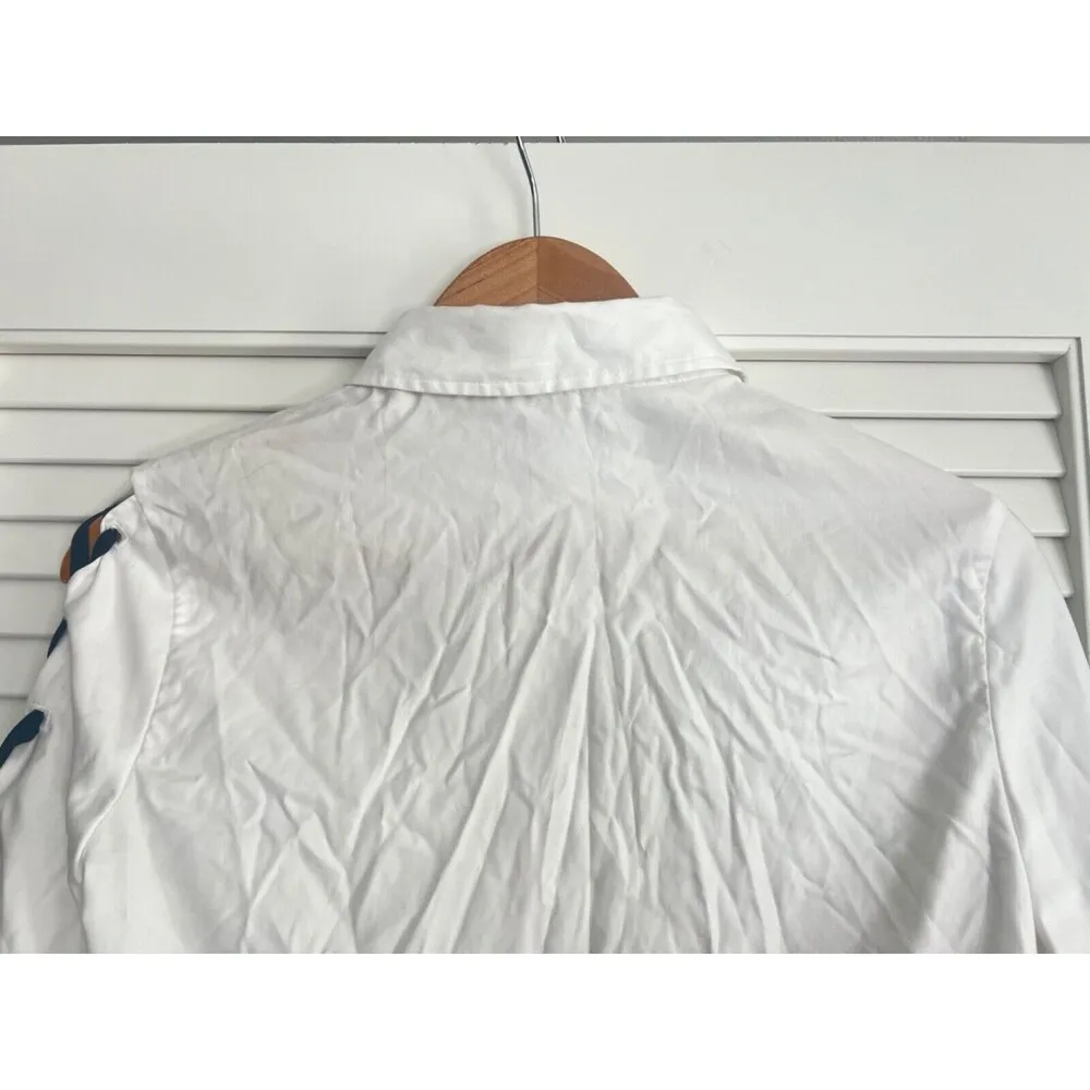 JONATHAN SIMKHAI White Lace Up Bell Sleeve Tier Polin Shirt S Business Office - Image 8