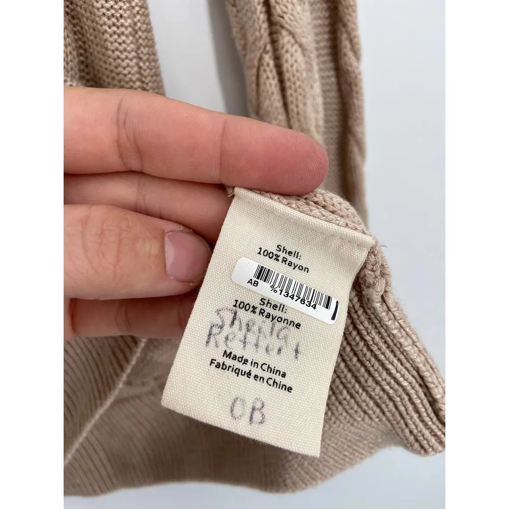 L'Agence Pia Soft Camel V-Neck Cable Knit Long Sleeve Sweater Size M - Image 97
