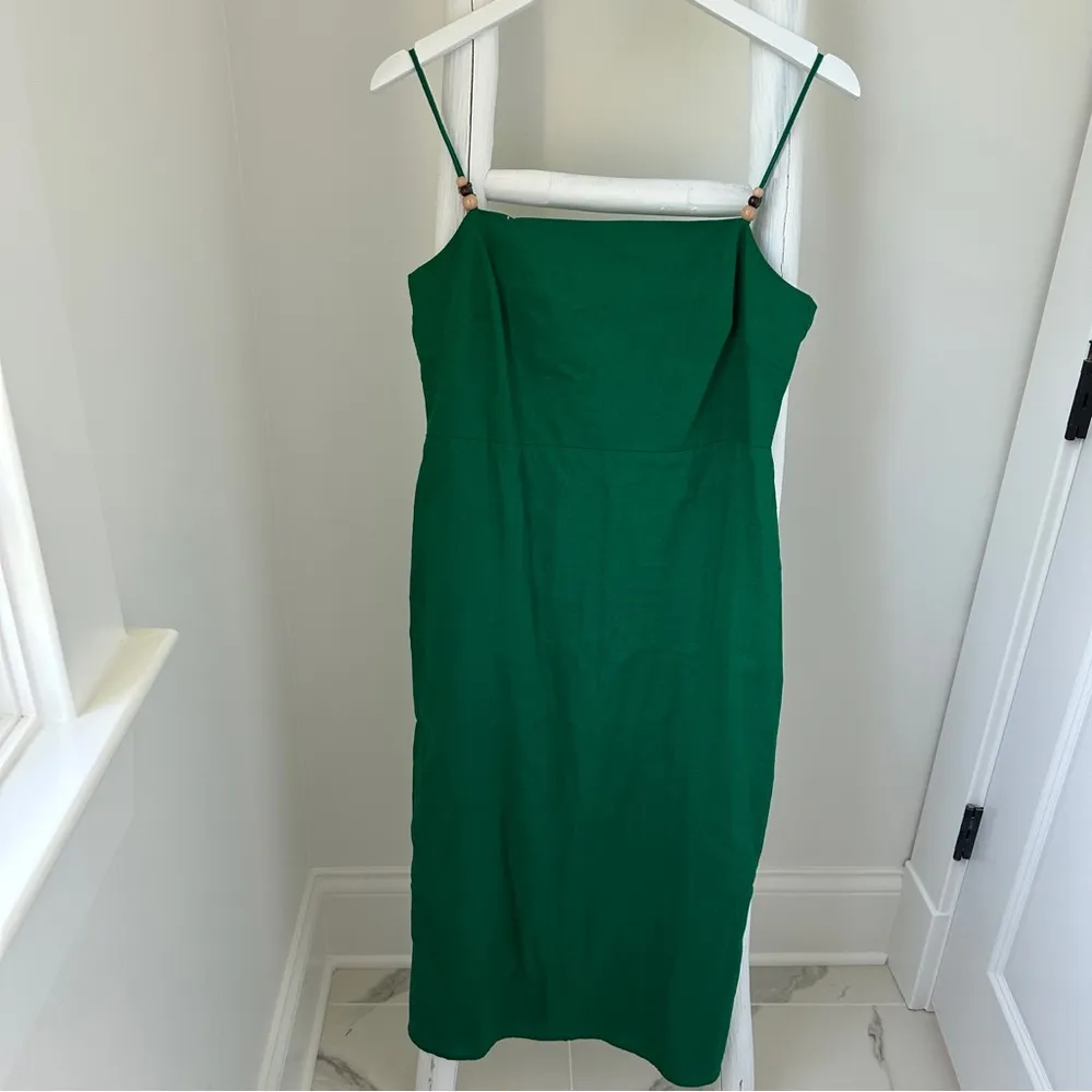Rachel Zoe Green Linen Blend Square Neck Midi Dress W Wooden Beads Size Medium - Image 10