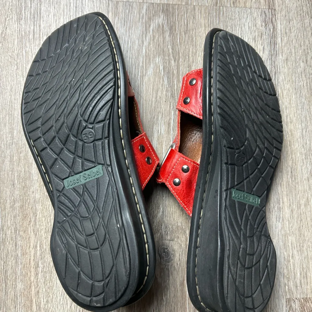 Josef Seibel Red Leather Slides Size EU 39 (US 8 - Image 8