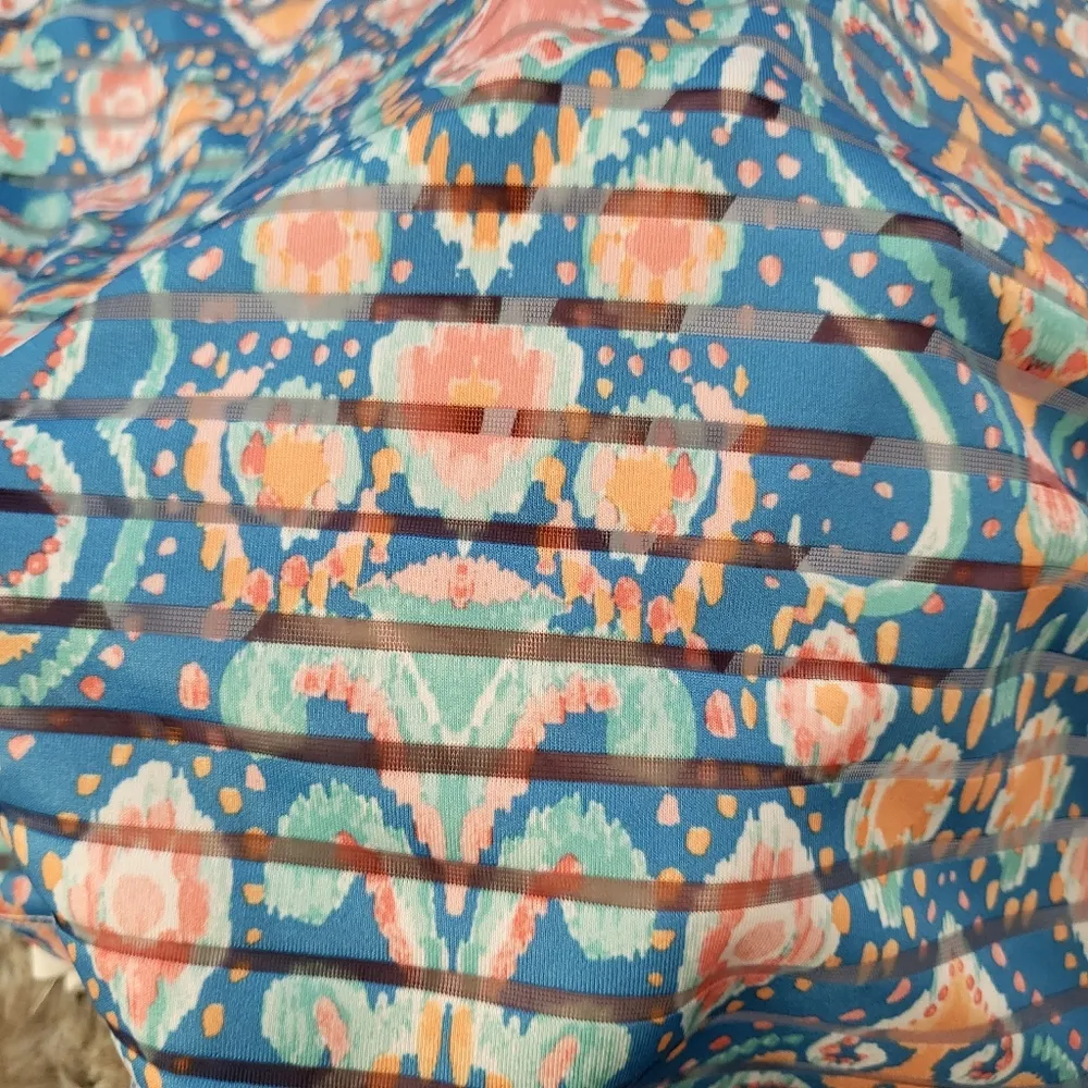 Ruby Rd. 3/4 Sleeve Top Blue & Mesh Stripes Size Medium - Image 10