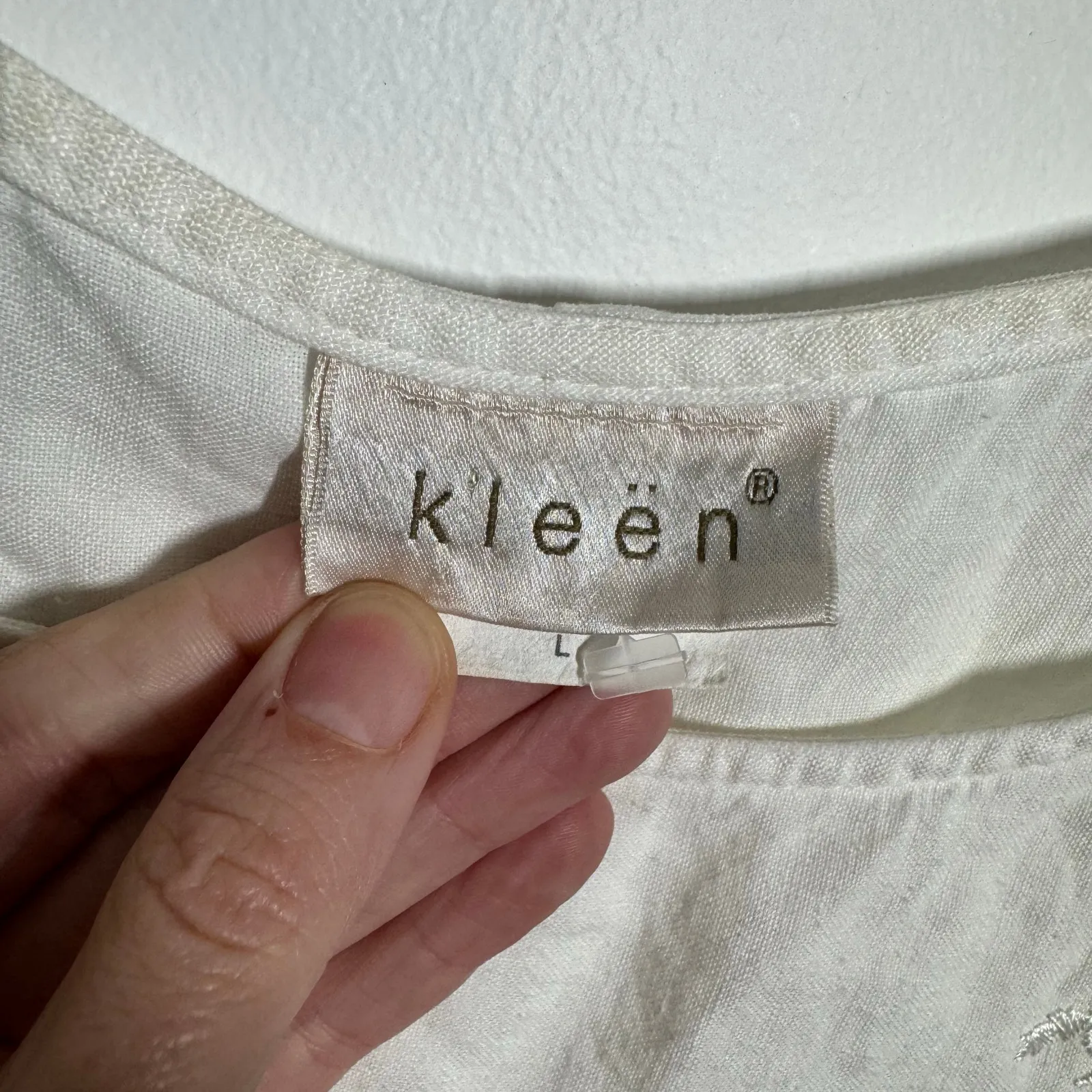 Kleen Linen Lagenlook 90s Made in USA Maxi Dress Women L White Rose Embroidery Size L - Image 6