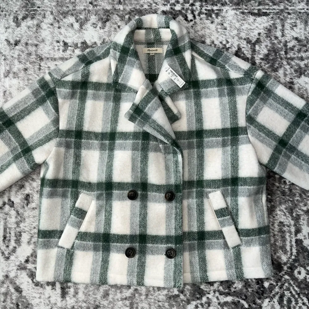 New Madewell Jacquard Double-Breasted Crop Blazer in Plaid - Image 6