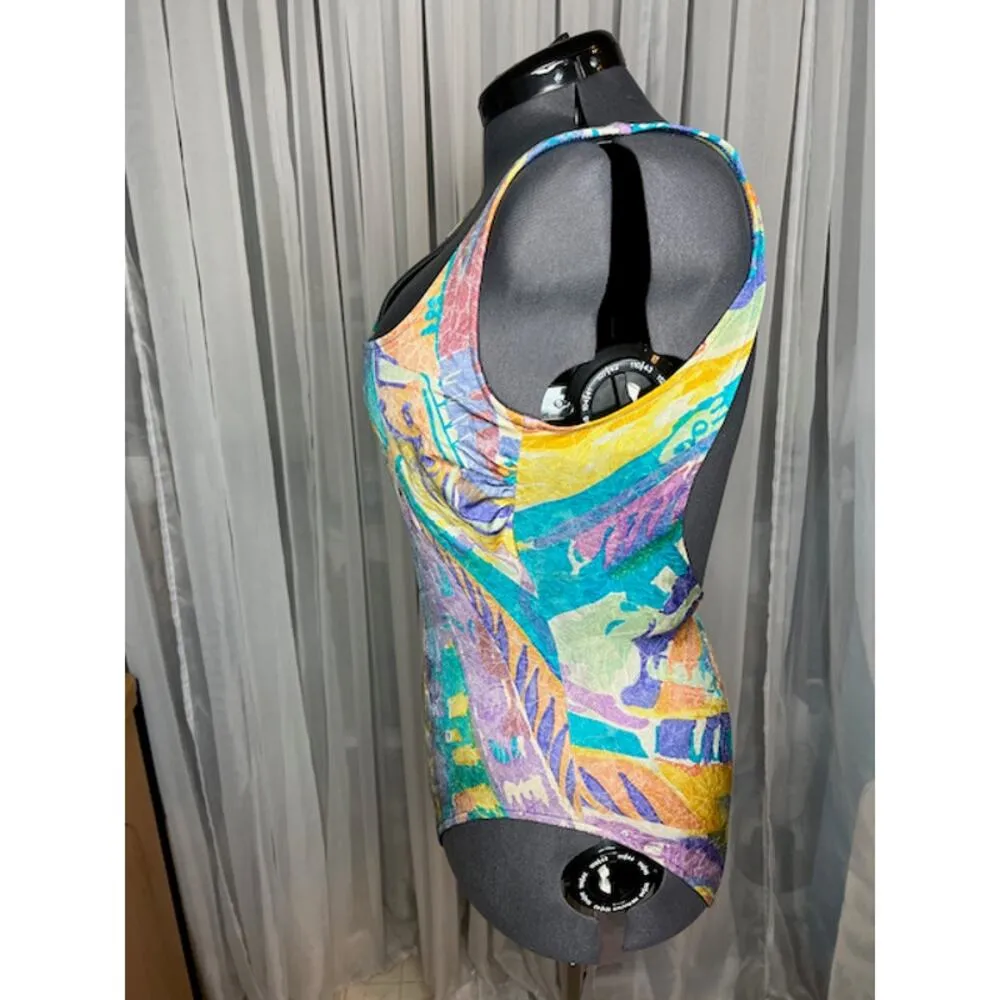 Cazimi one piece swimsuit pastel abstract print high cut - Image 5