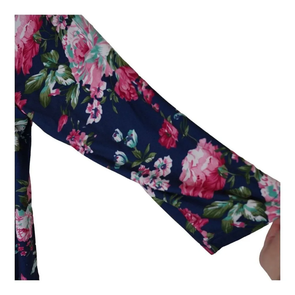 Posh Peanut Maternity Postpartum Bamboo Blue Floral Flower Belted Robe Large Size undefined - Image 4