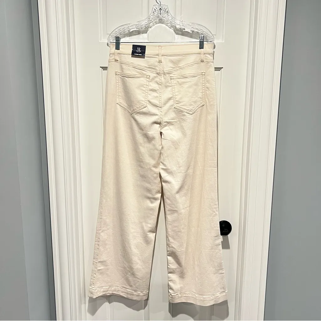 Lands End NWT High Rise Wide Leg Denim Jeans Ecru Size 12 Ivory Cream - Image 4