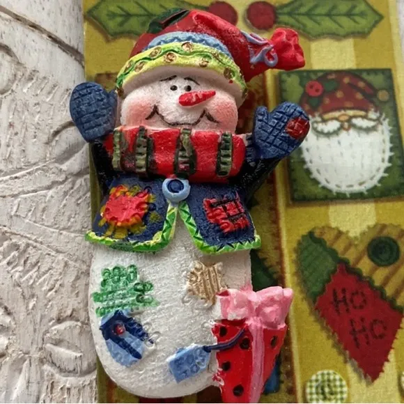 Festive Snowman Holiday Brooch handmade painted resin whimsical 3” tall New - Image 2